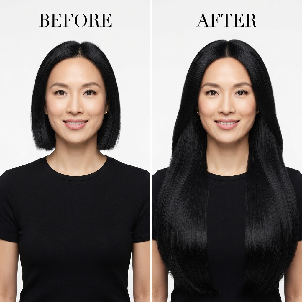 Rapunzel Black — Before → After transformation at The Hair Extension Room