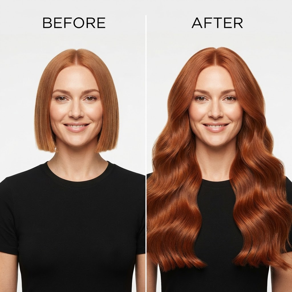 Copper Restoration — Before → After transformation at The Hair Extension Room