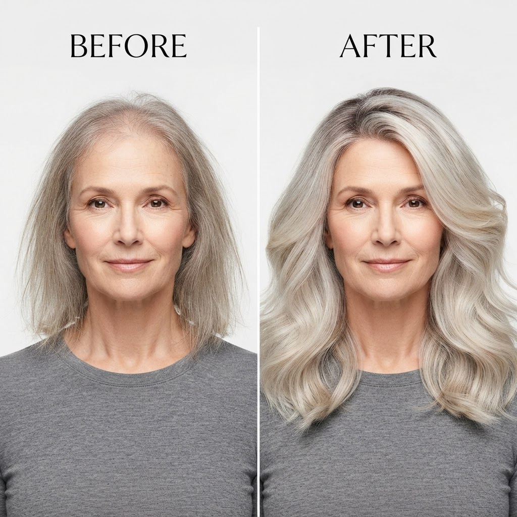 Silver Fox — Before → After transformation at The Hair Extension Room