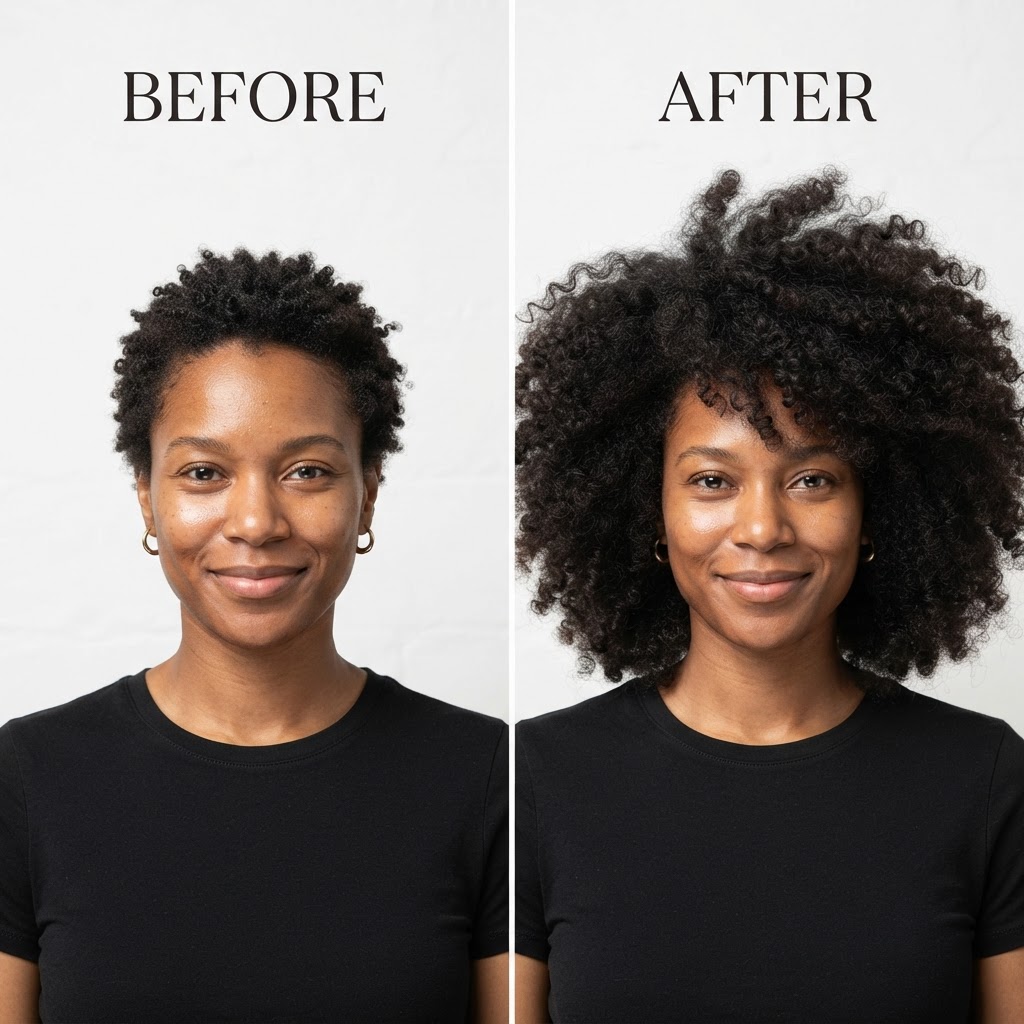 Wild Afro Volume — Before → After transformation at The Hair Extension Room