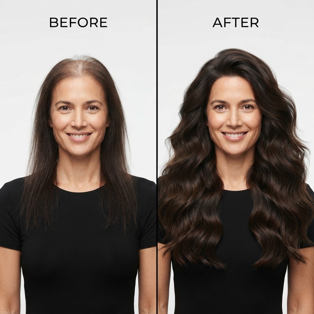 Full Density — Before → After transformation at The Hair Extension Room
