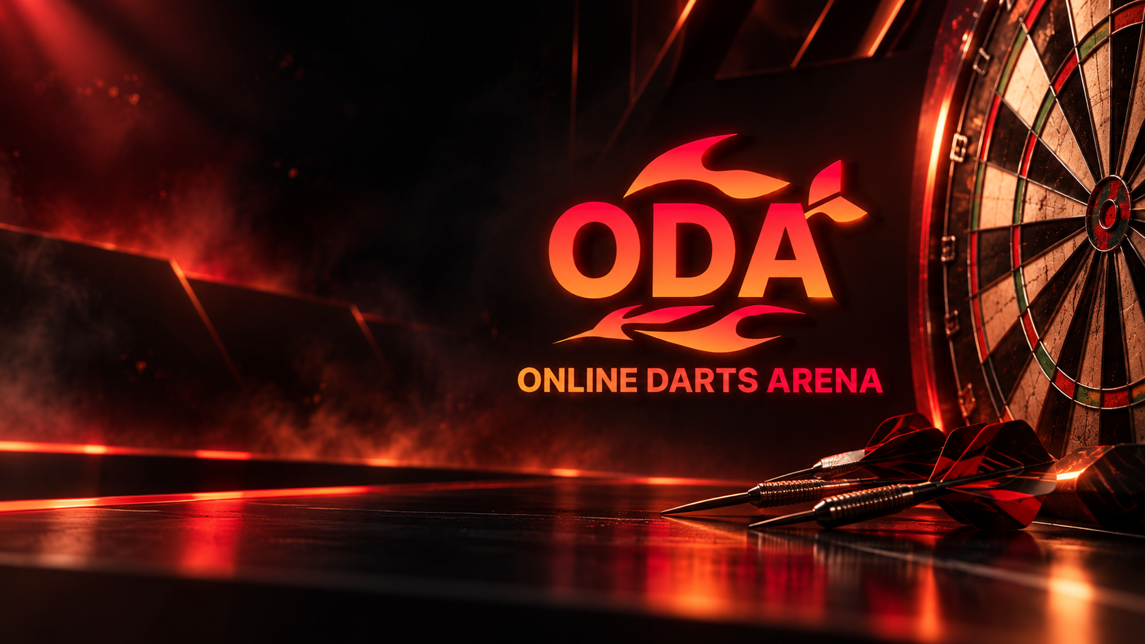 Darts player facing an illuminated competition dartboard