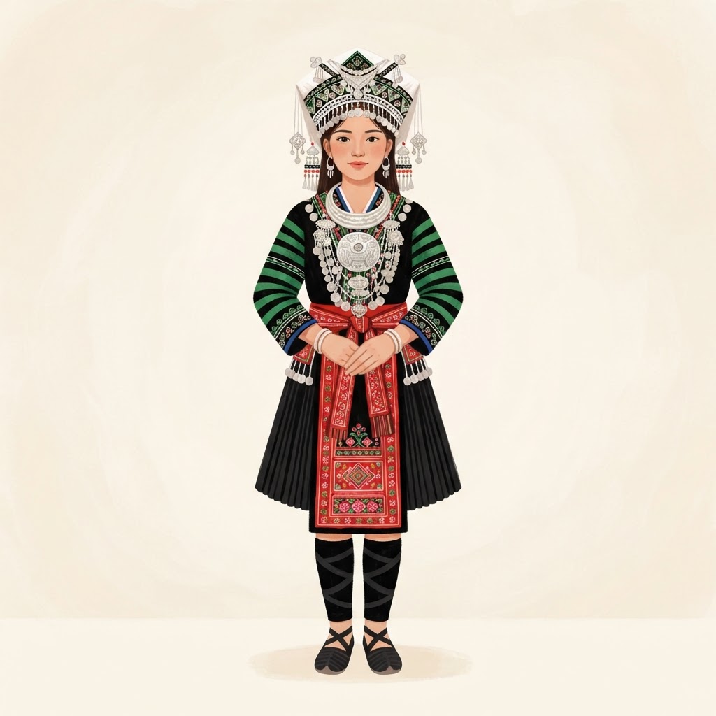 Stripe Hmong, Xam Neua (Laos) traditional clothing