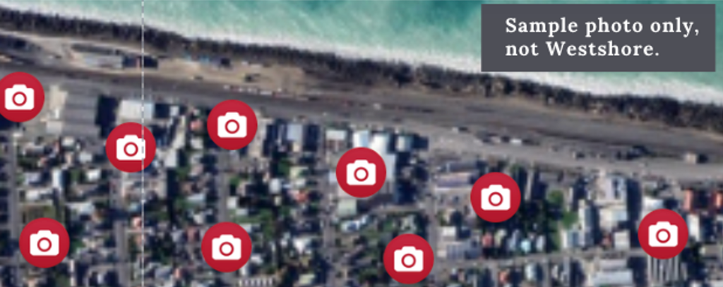 Map showing security camera locations around Westshore