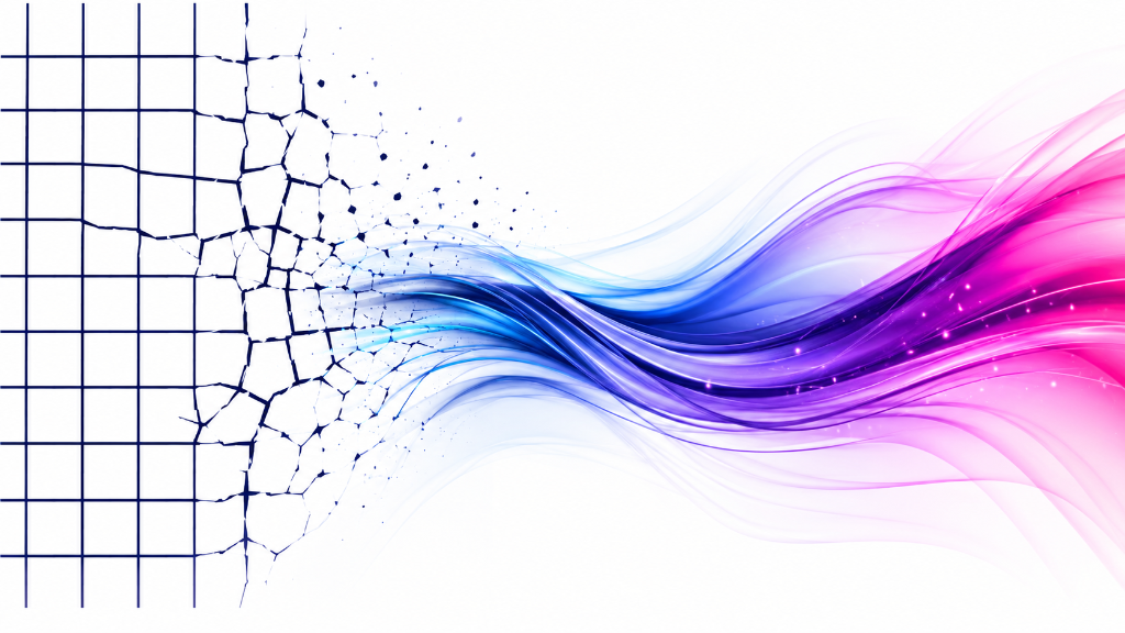 Grid dissolving into colourful waves