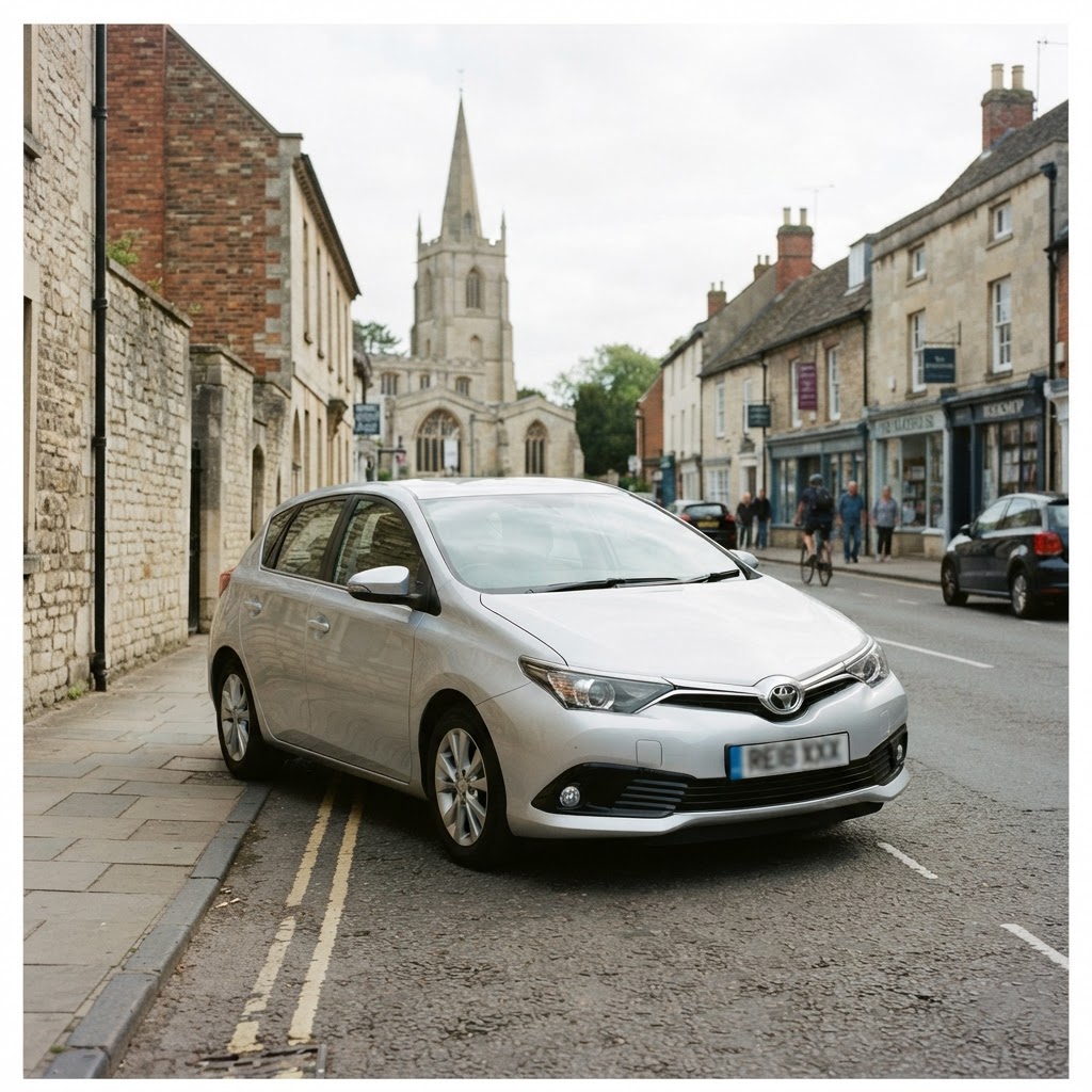 A professional private hire vehicle parked on a quiet town street in Lincolnshire.