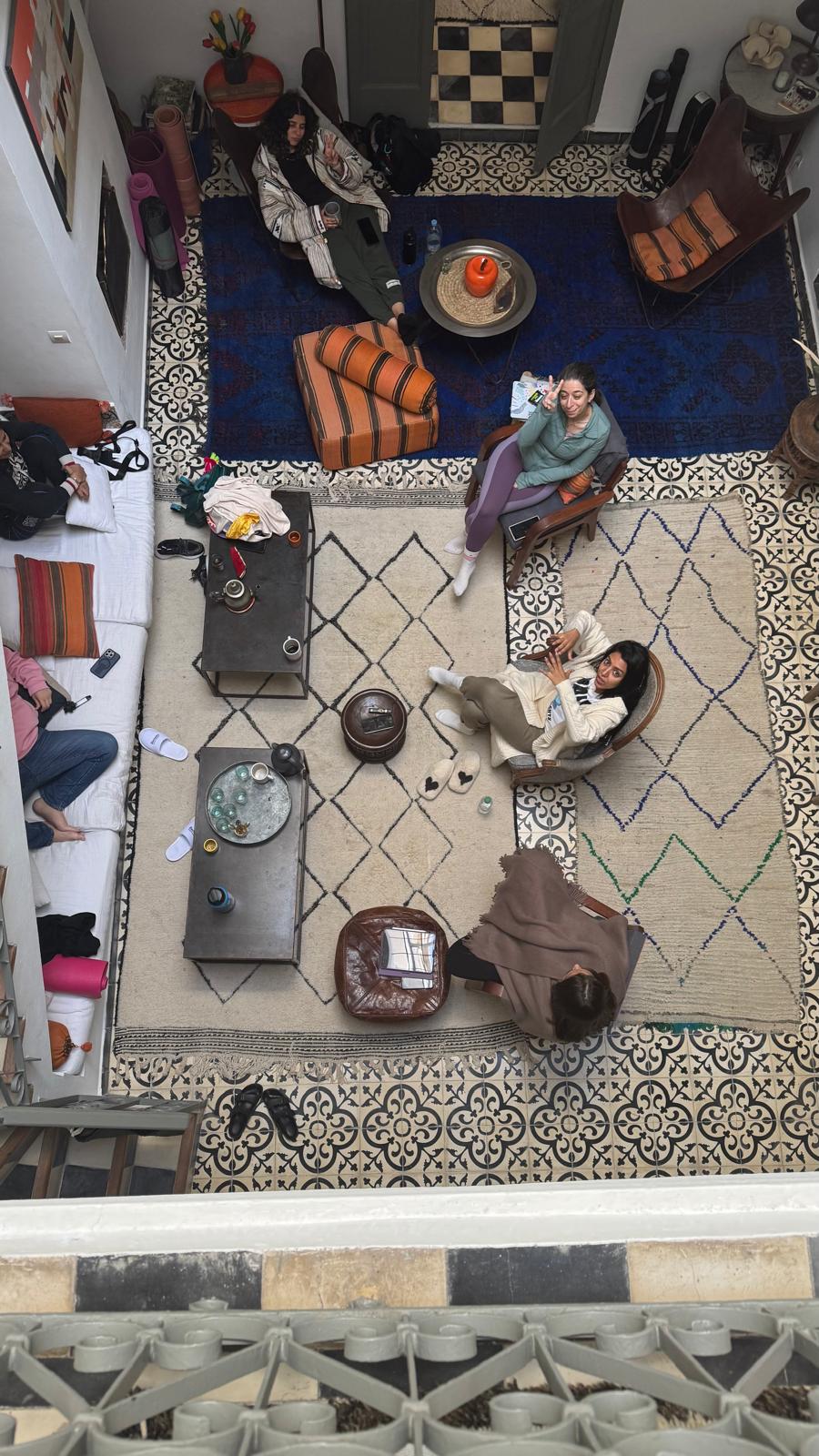 The group gathering in the riad lounge