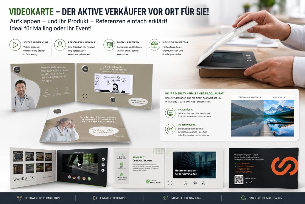 Videokarte – der aktive Verkäufer vor Ort: Aufklappen und Produkt per Video präsentieren