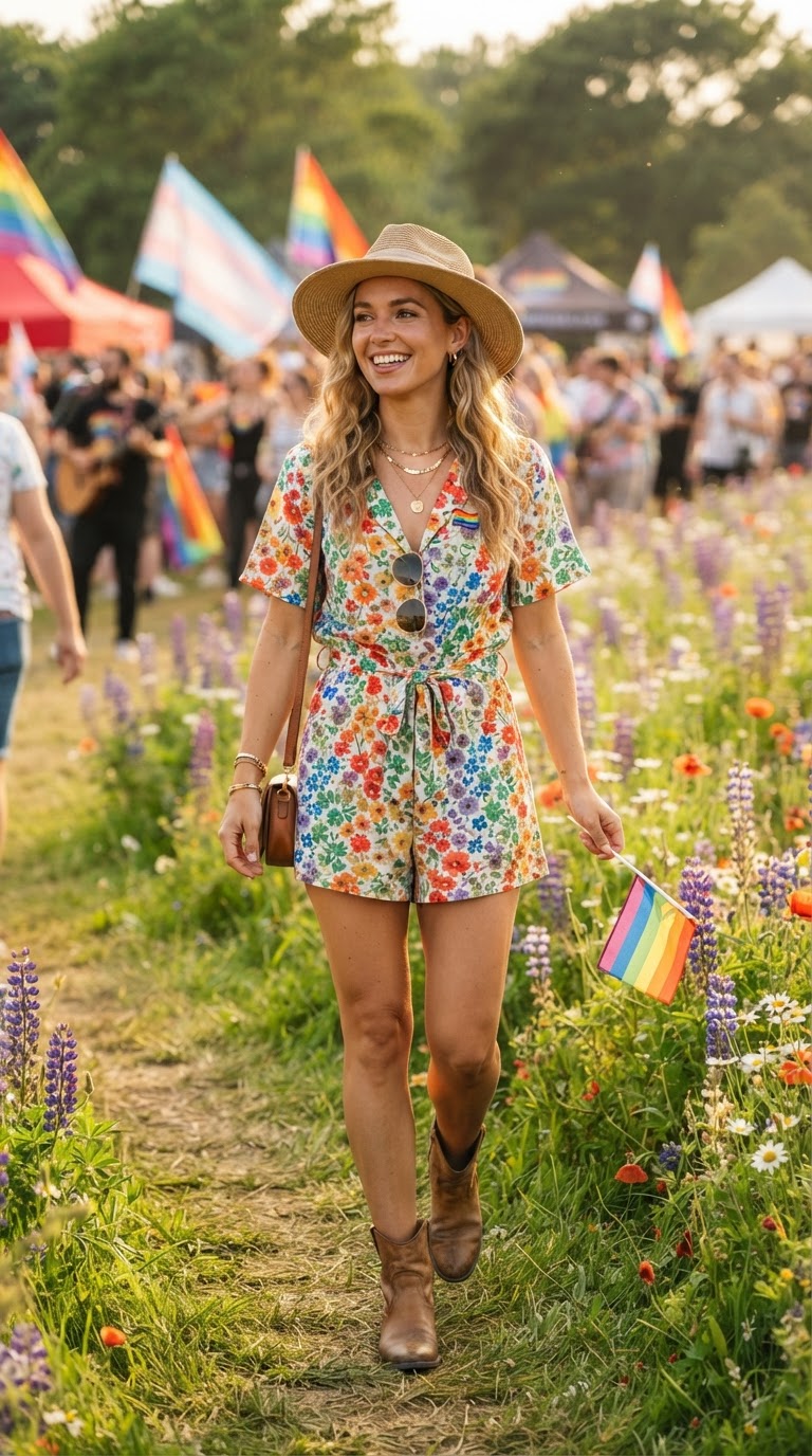Floral Rainbow Print Romper