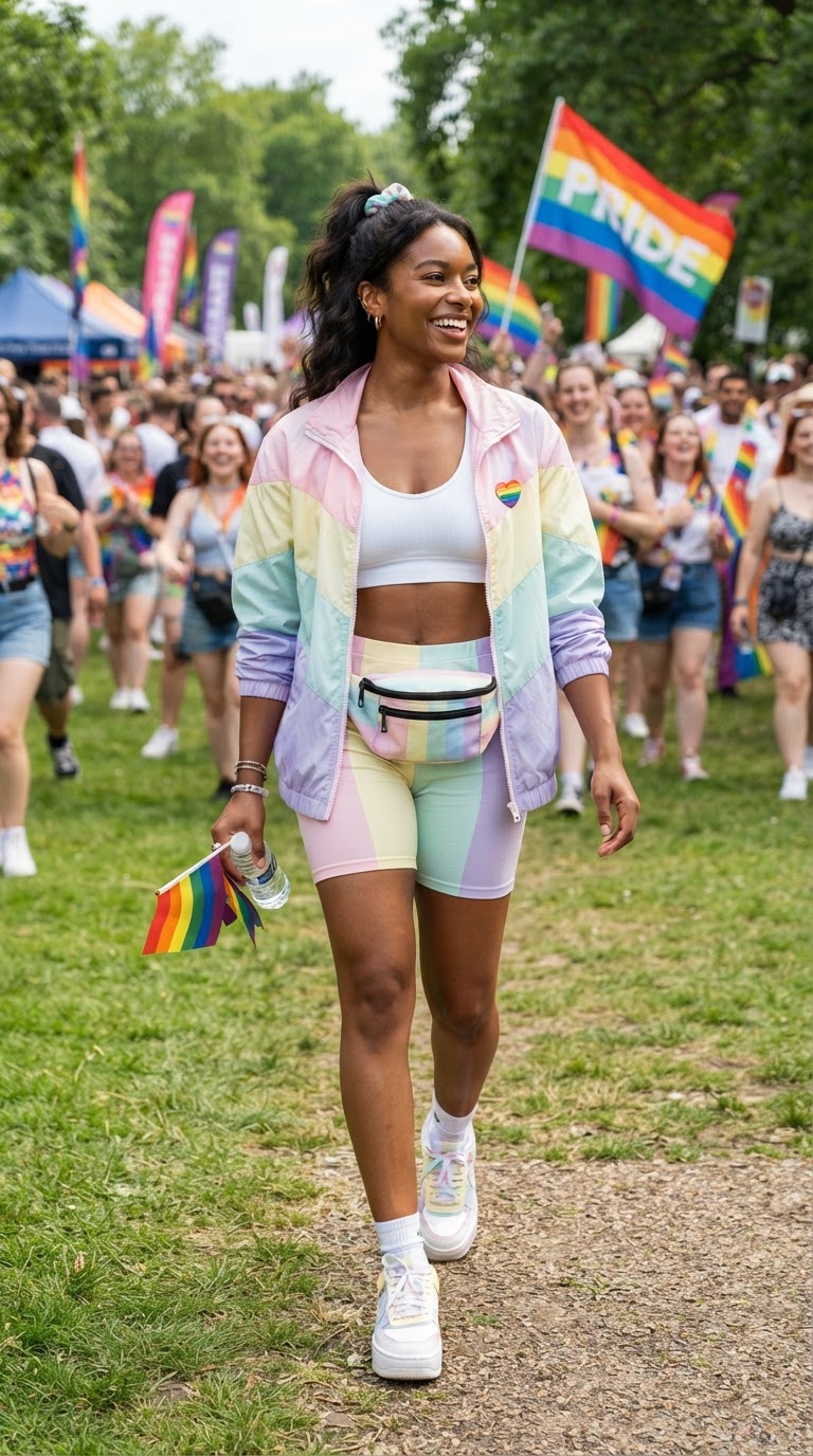 Pastel Rainbow Windbreaker with Cycling Shorts