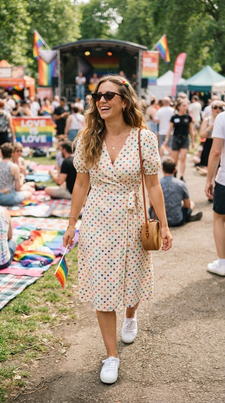 Rainbow Polka Dot Wrap Dress