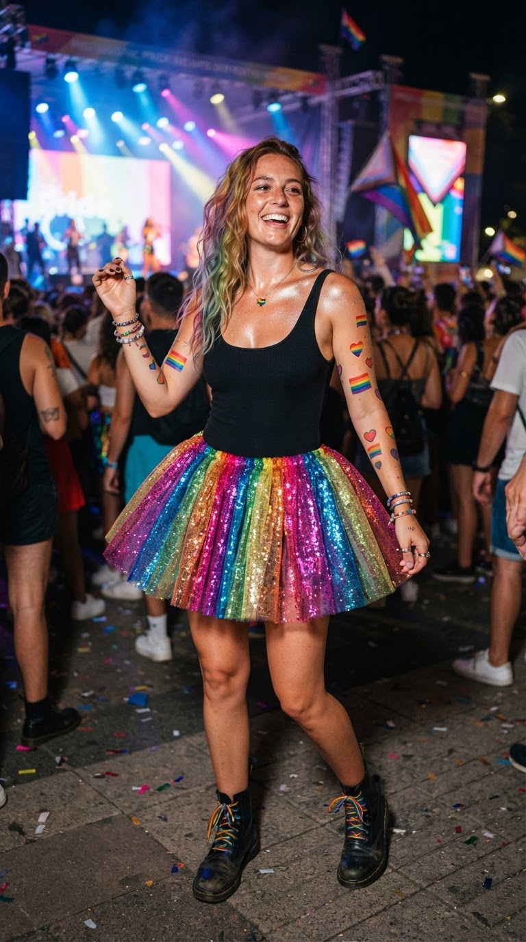 Sparkly Rainbow Tutu with Black Bodysuit