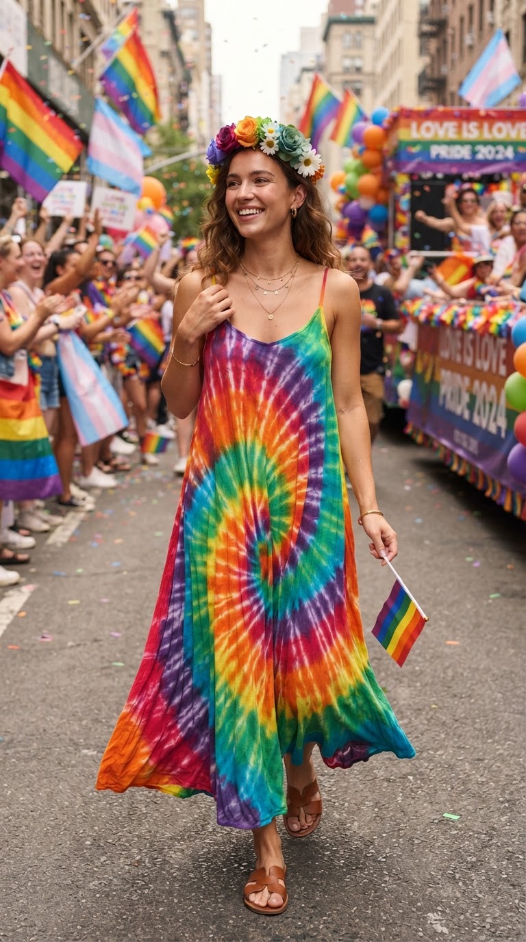Rainbow Tie-Dye Maxi Dress