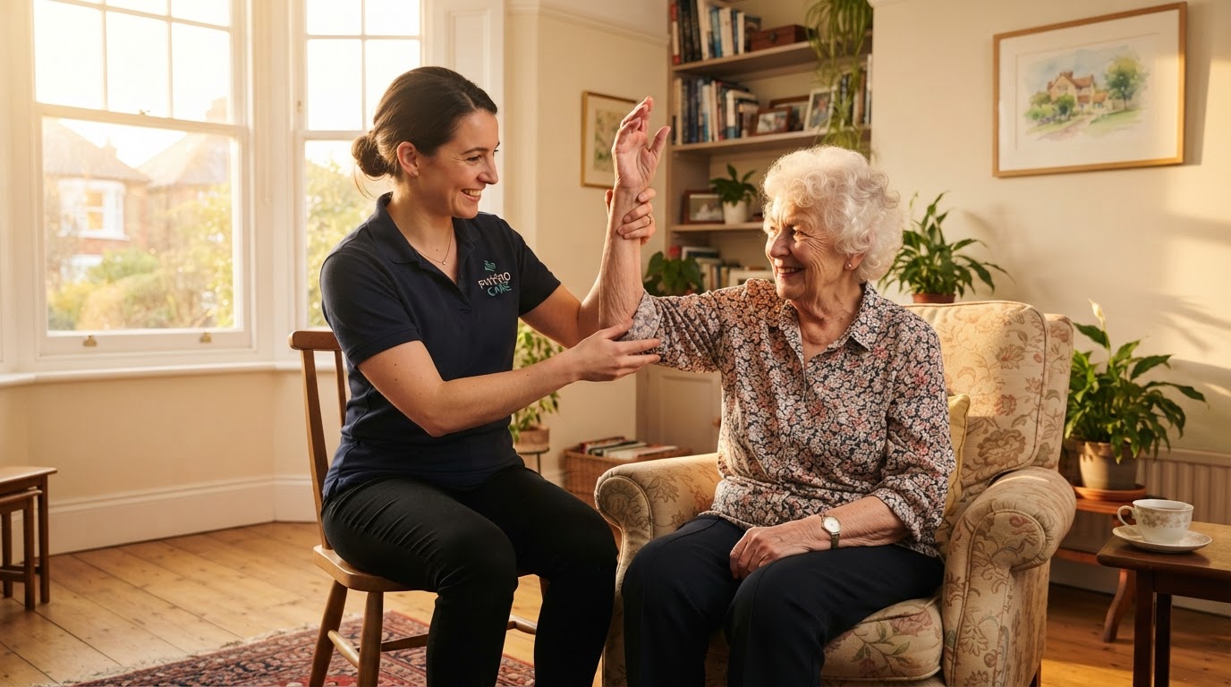 Physiotherapist supporting patient during rehabilitation