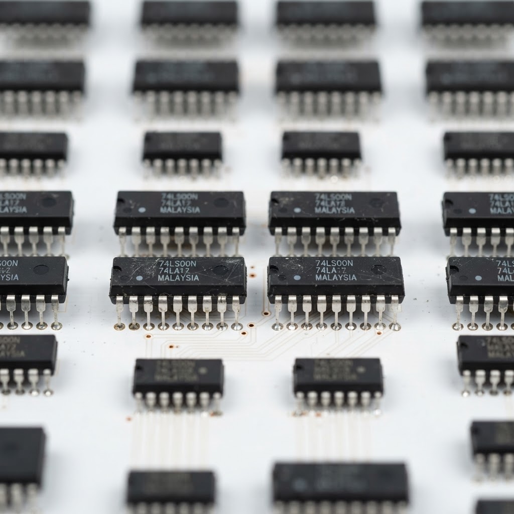 Integrated circuit chips arranged in a precise grid