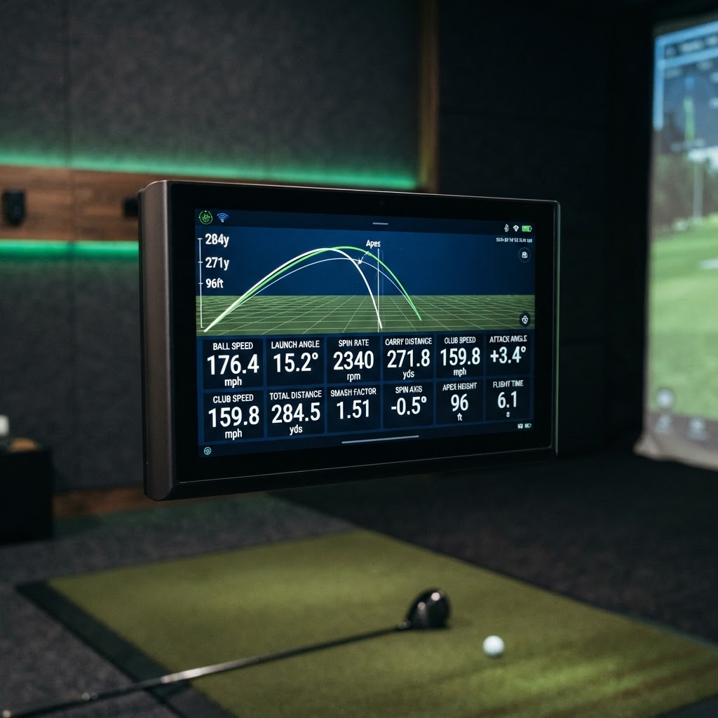 Golf launch monitor showing ball flight data