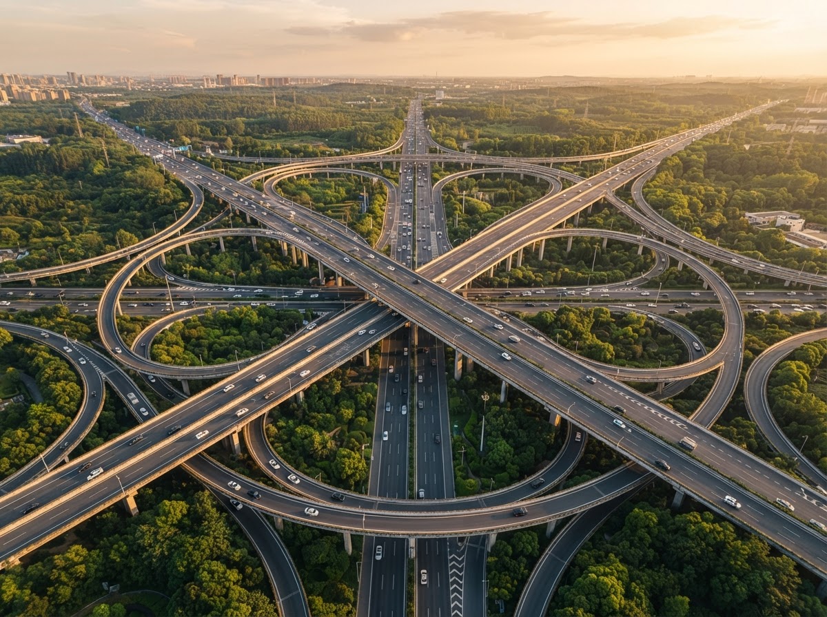 Aerial view of highway interchange