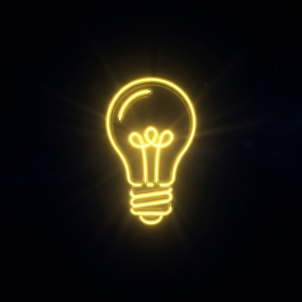 Glowing neon intelligence lightbulb icon