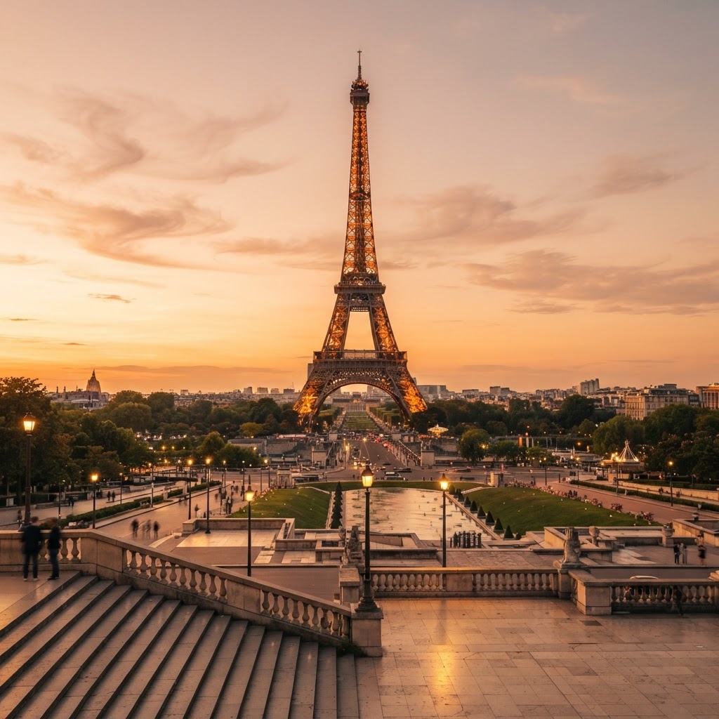 Eiffel Tower at golden hour from the Trocadero