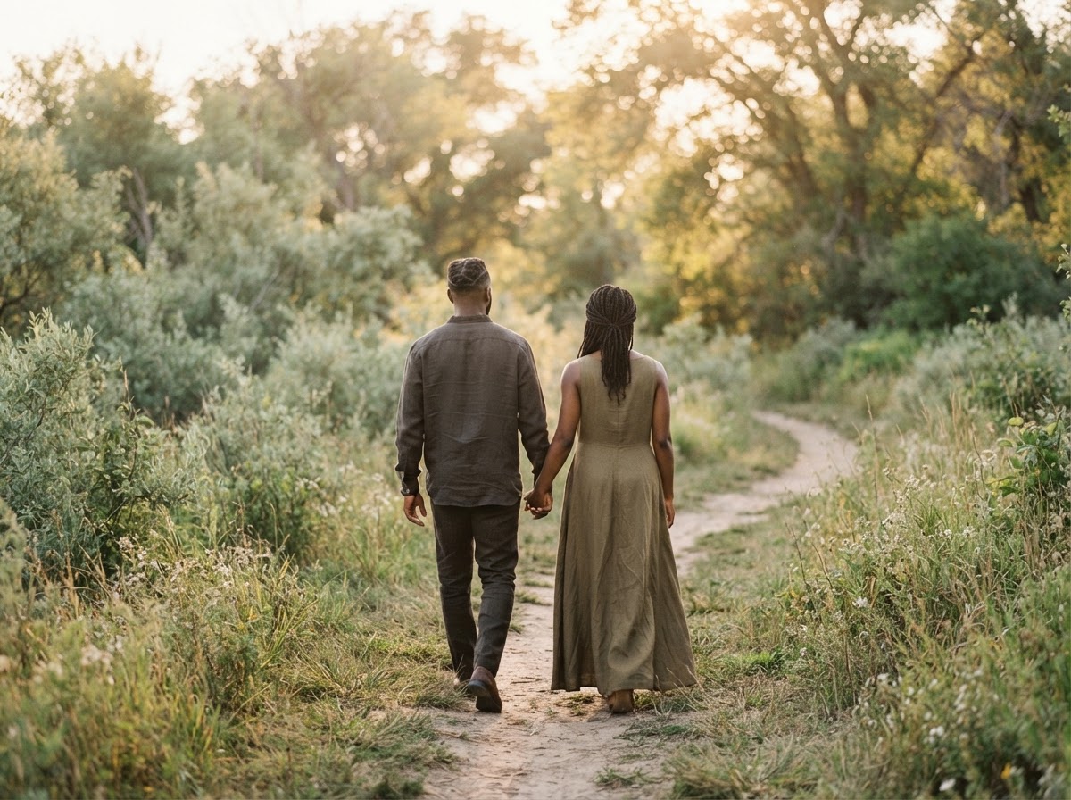 Couple marchant ensemble dans la nature