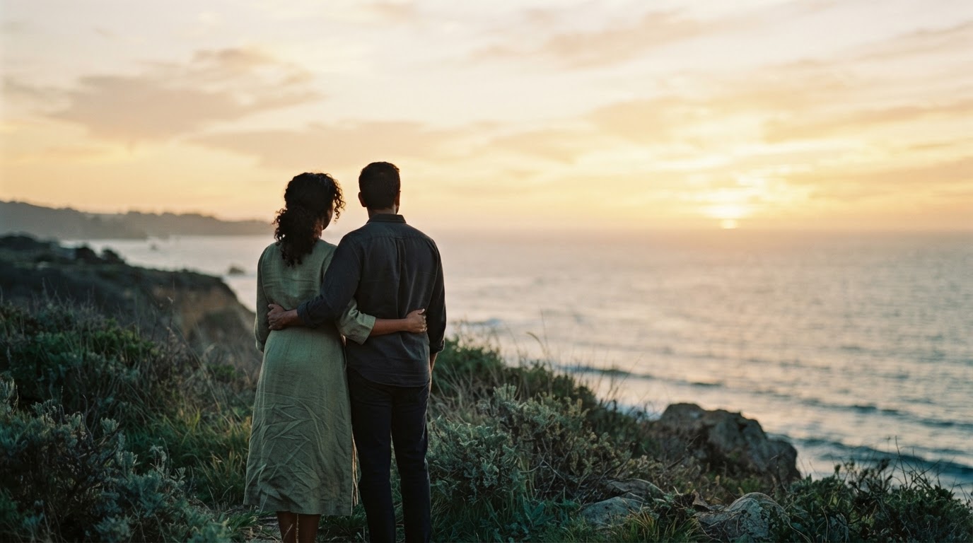 Couple regardant l'horizon ensemble