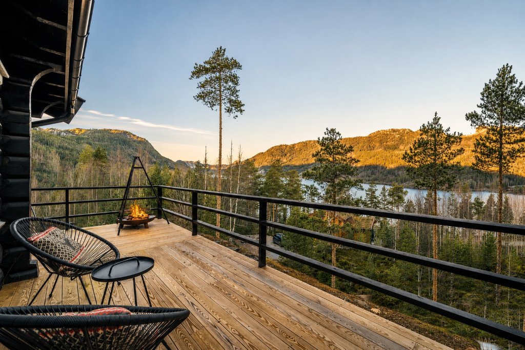 Lodge terrace with lake view