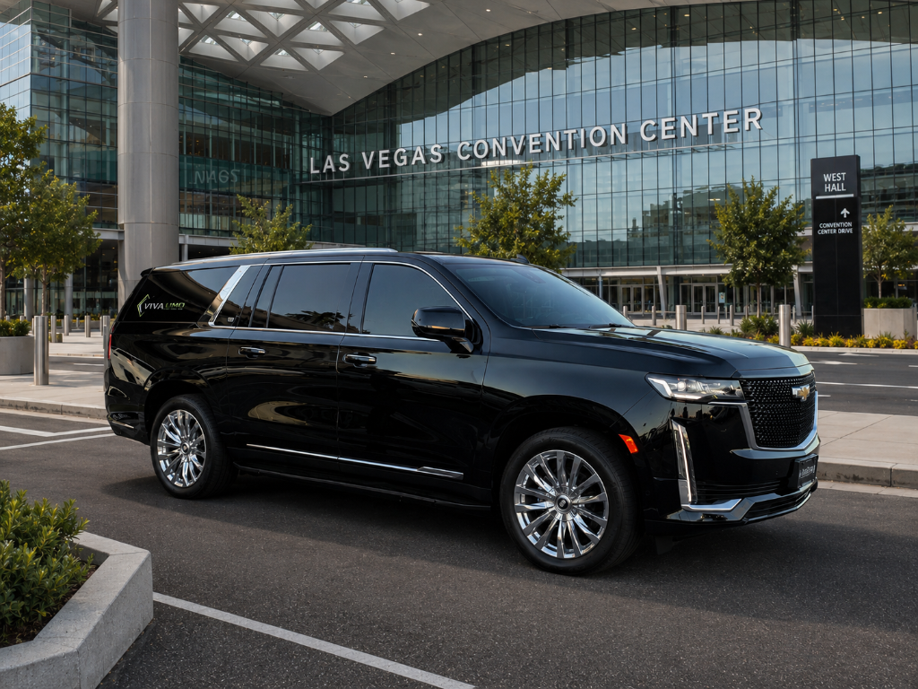Luxury black SUV at Las Vegas hotel entrance
