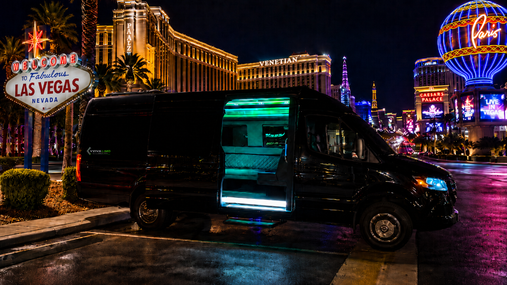 Luxury black Mercedes Sprinter Limo at Las Vegas resort
