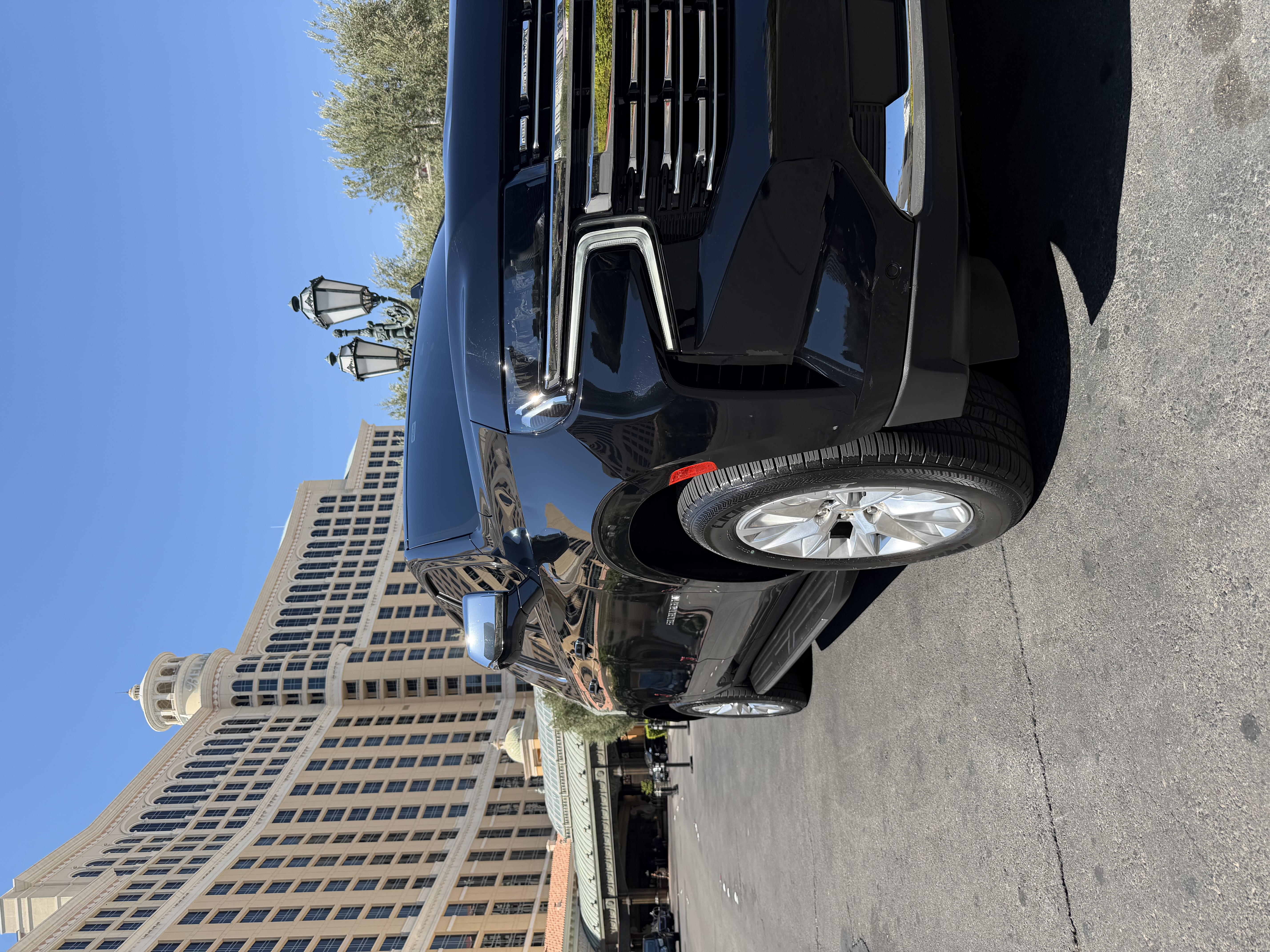 Black Chevrolet Suburban front grille close-up at the Bellagio in Las Vegas