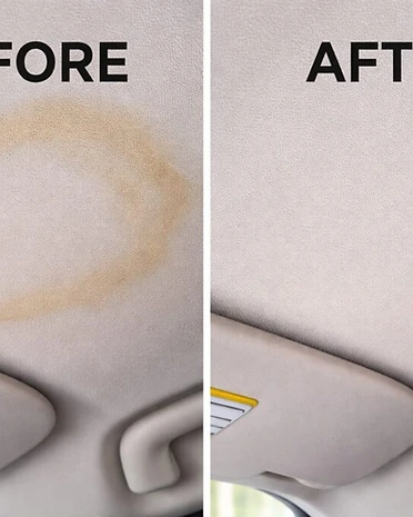Before and after: stained headliner cleaned