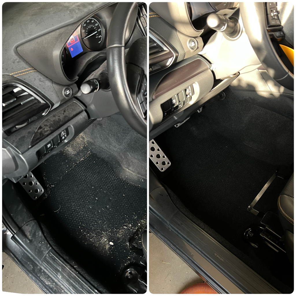 Before and after: Subaru driver footwell vacuumed clean