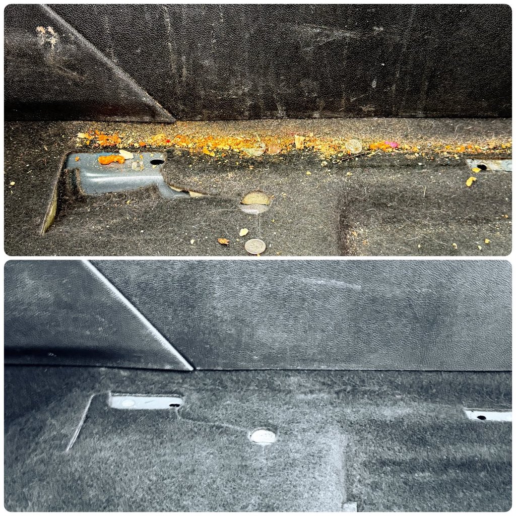 Before and after: floor area cleaned of crumbs and debris