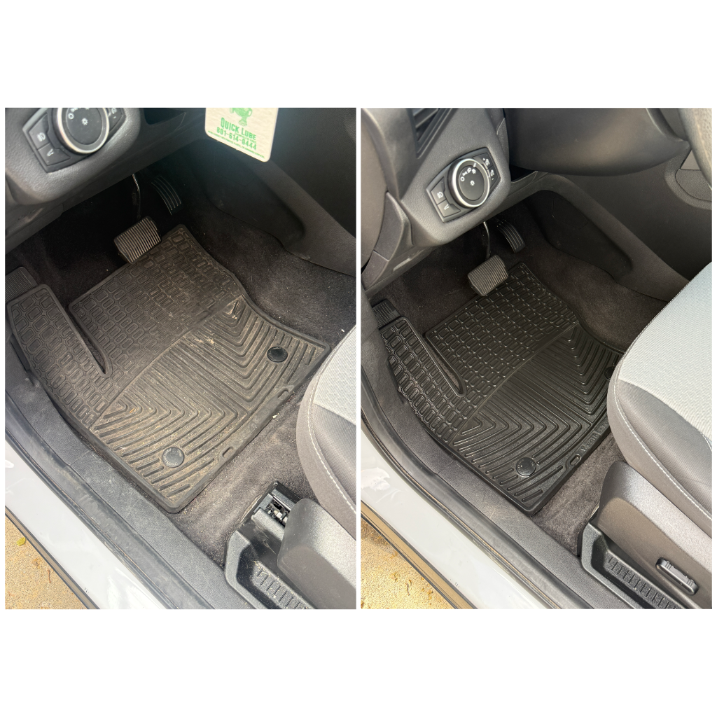 Before and after: floor mat cleaned of dirt and debris