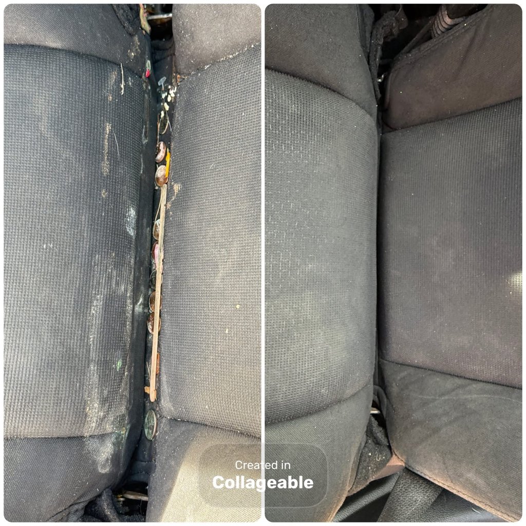 Before and after: car seat deep cleaned