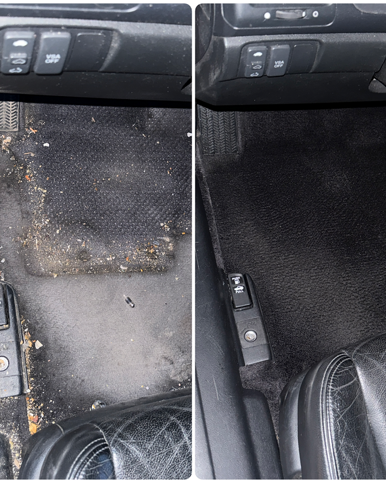 Before and after: driver floor carpet deep cleaned