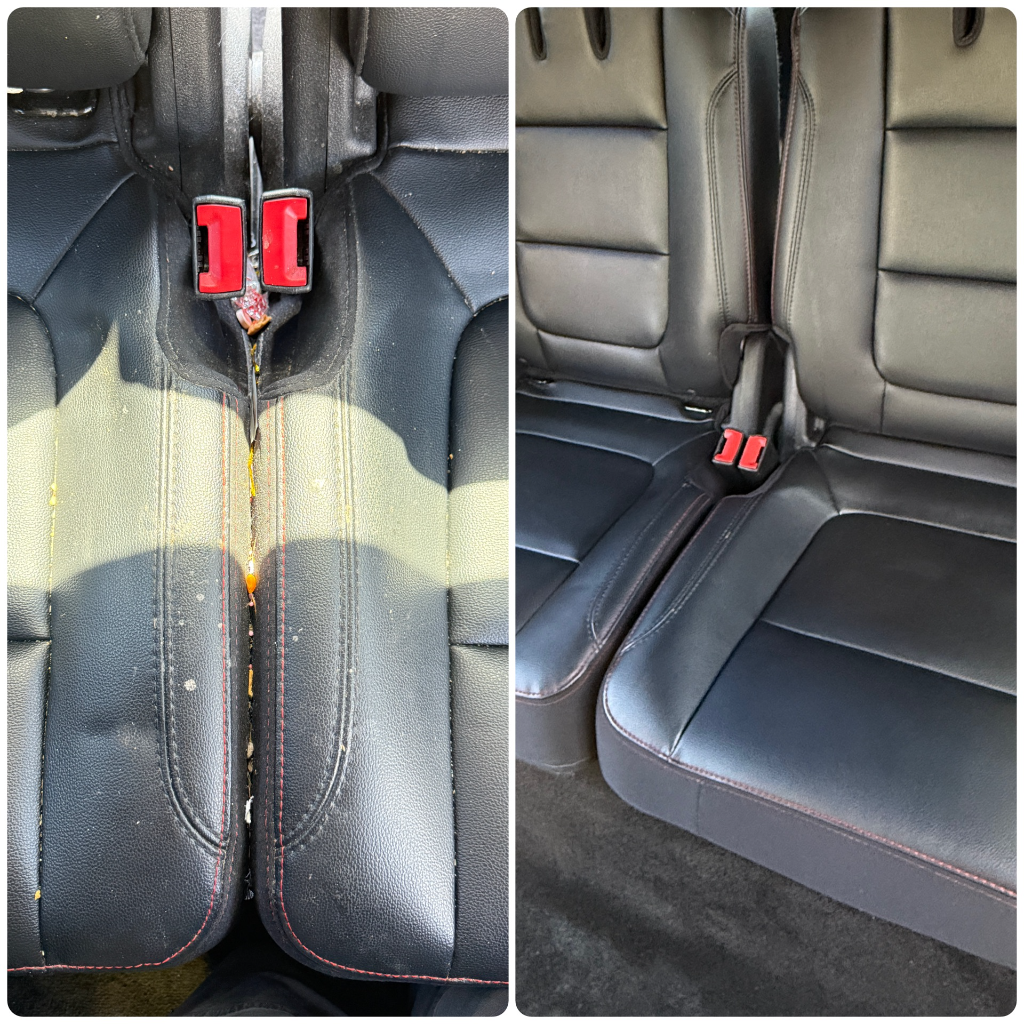 Before and after: back seat deep cleaned