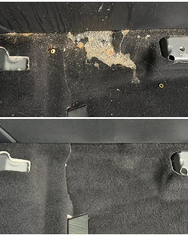 Before and after: contaminated trunk carpet cleaned and sanitized