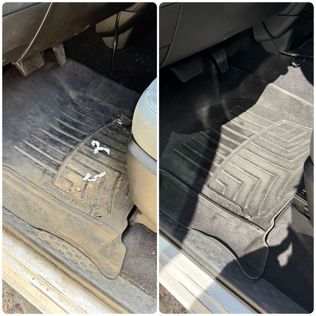 Before and after: WeatherTech floor mat deep cleaned