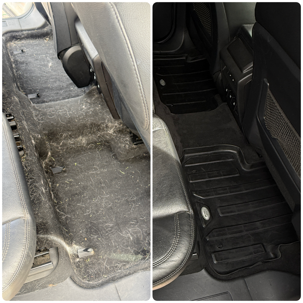 Before and after: back seat floor cleared of pet hair