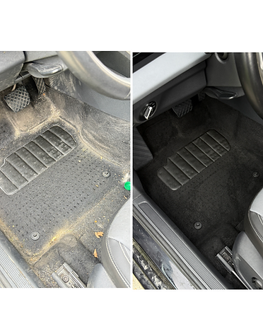 Before and after: driver floor carpet shampooed