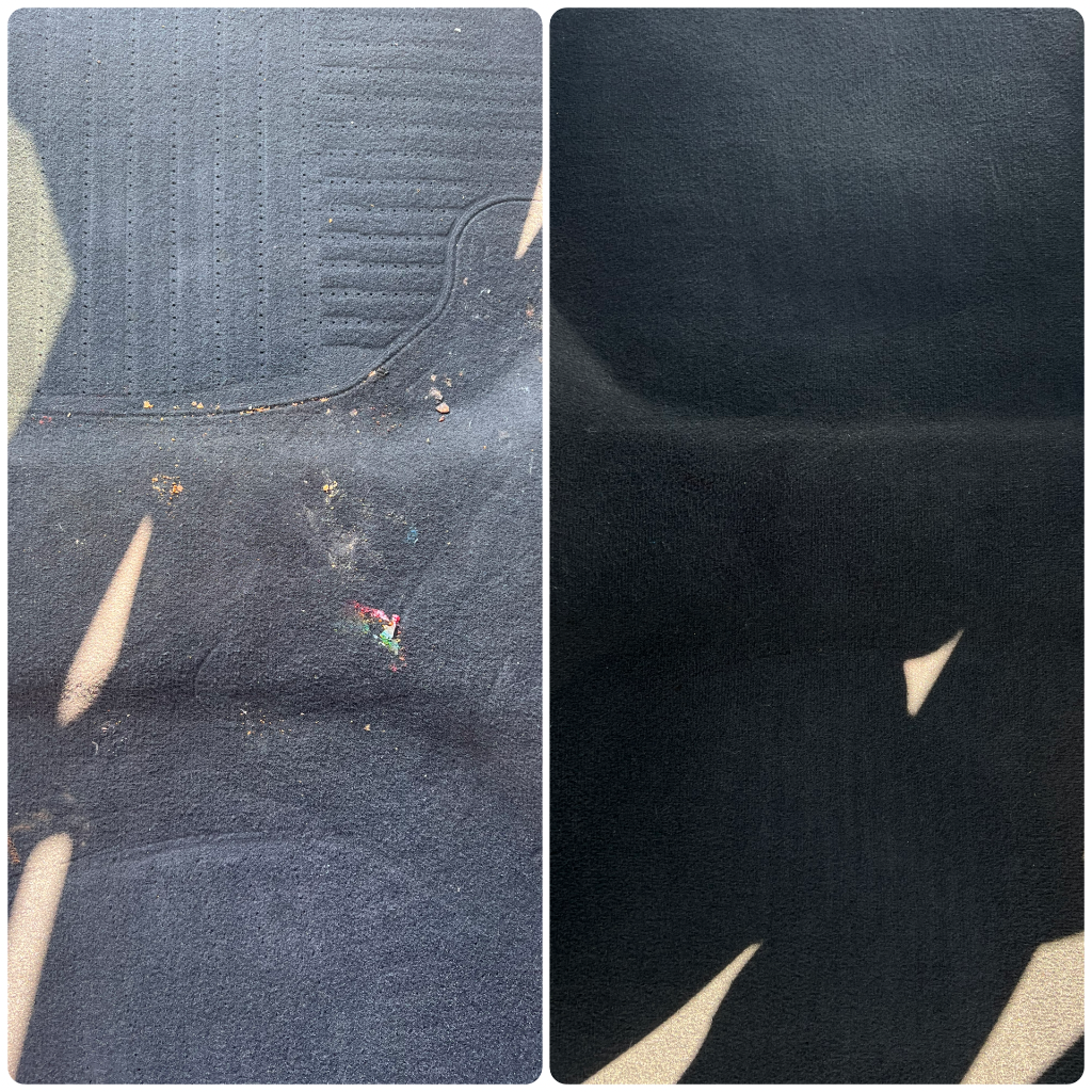 Before and after: Diamond Package interior restoration — carpet deep cleaned on fleet vehicle