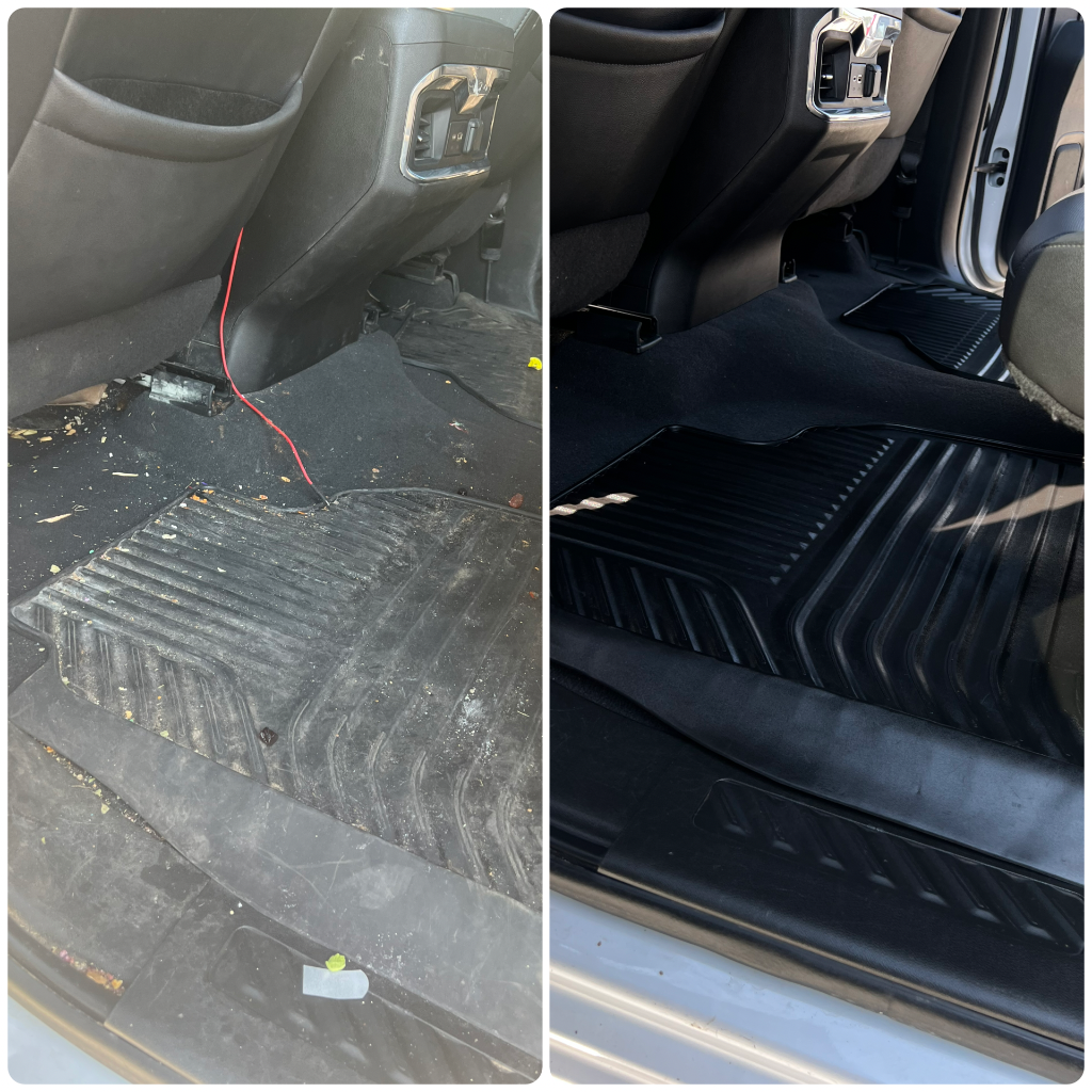 Before and after: Diamond Package interior restoration — rear footwell restored on business fleet truck