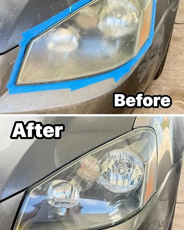 Before and after: foggy headlight restored to clear