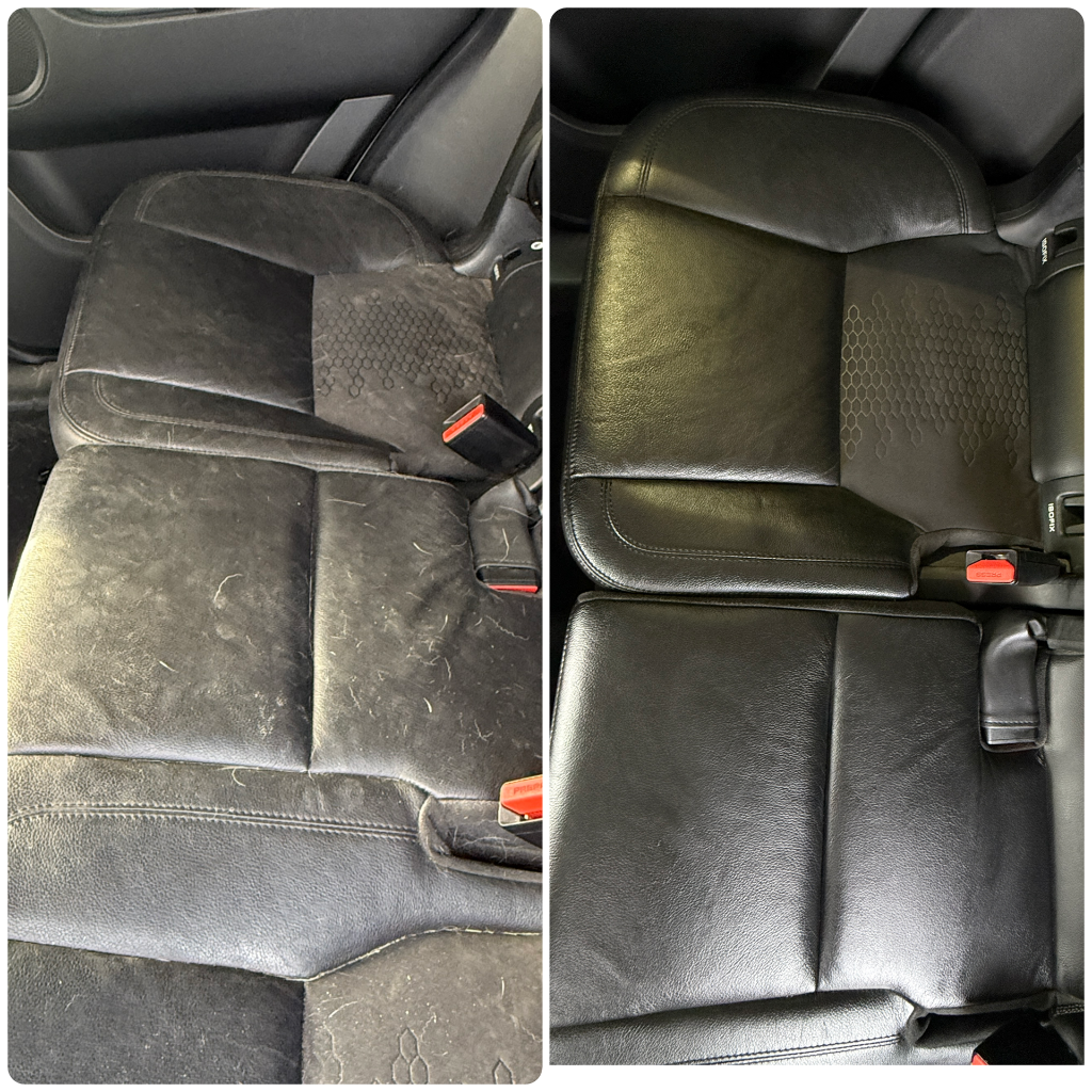 Before and after: car seat and anchor points cleaned