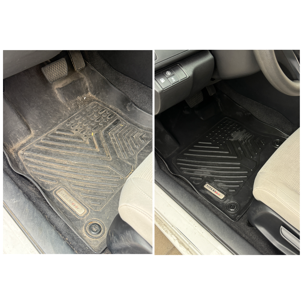 Before and after: floor mat cleaned and restored