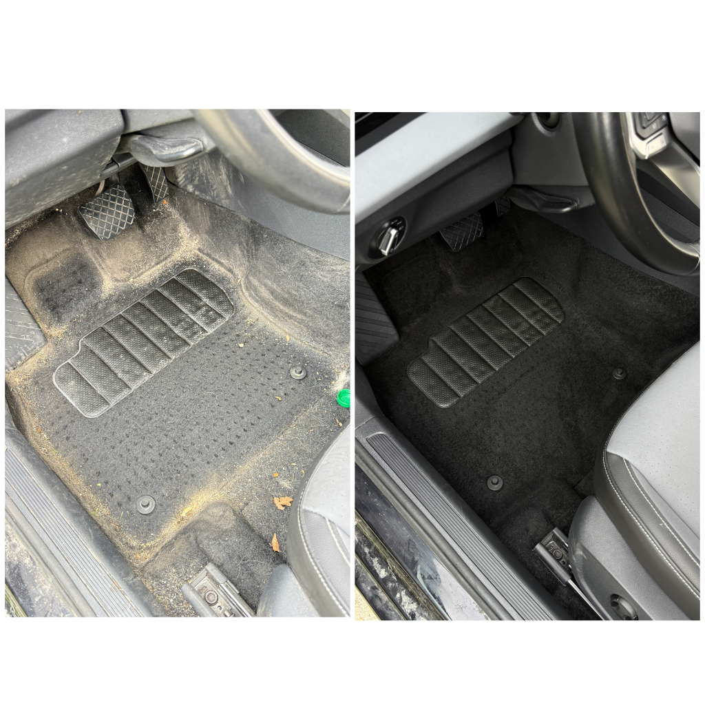 Before and after: floor mat and footwell professionally cleaned
