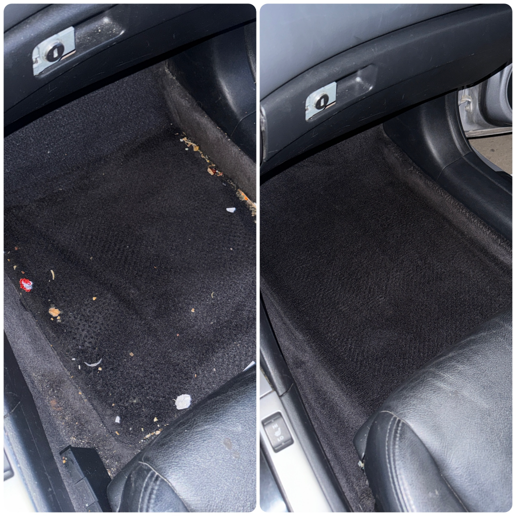 Before and after: passenger footwell cleaned
