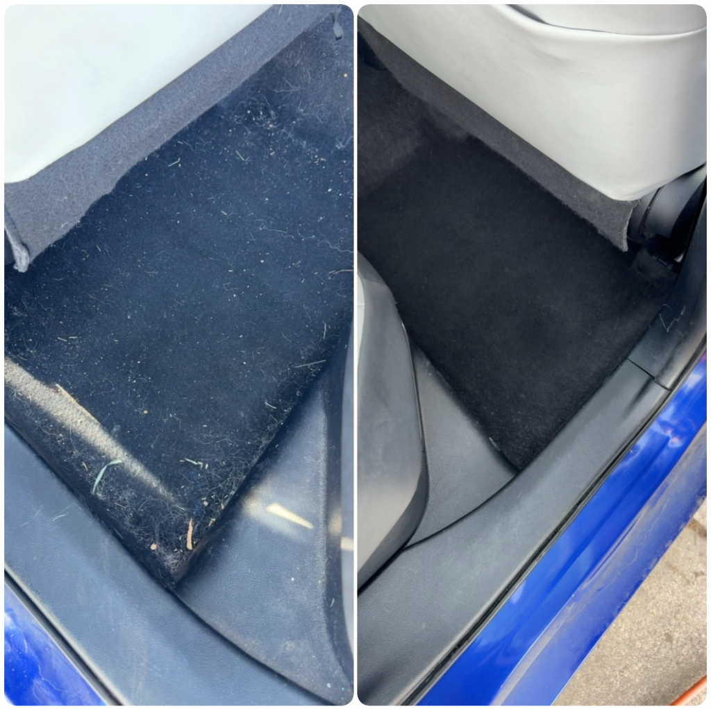 Before and after: interior floor cleared of dirt and pet hair