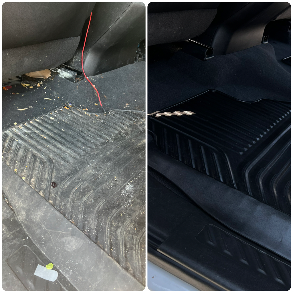 Before and after: Diamond Package interior restoration — rear floor and mats cleaned on fleet truck