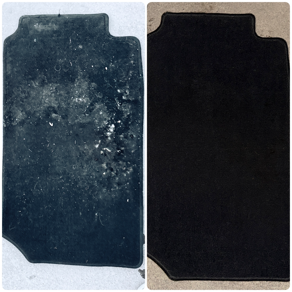 Before and after: floor mat cleaned to look like new